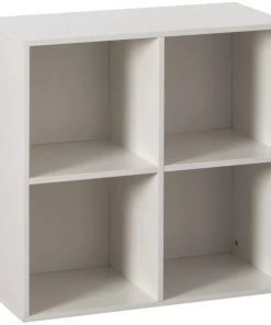 Basicwise Modern Wooden Toy Storage Bookshelf 4 Cube Organizer Square Bookcase, White