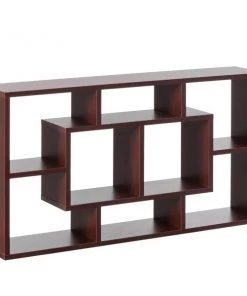 Basicwise Modern 8 Tier Bookcase Wall Mount and Freestanding Storage Shelves For Decoration Display, Cherry