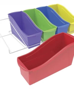 Storex Book Bins, w/ Rack, 14-3/10"Wx25-7/10"Lx7-1/4"H, Assorted