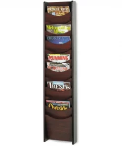 Safco Literature Display Rack, 12-Pockets, 11"x3-3/4"x48", Mahogany