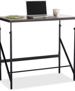 Safco Standing-Height Desk, 48"x24"x38"-50", Walnut Top/BK