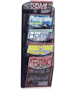 Safco Mesh Magazine Rack, 5-Pockets, 10-1/4"x3-1/2"x28-1/3", Black