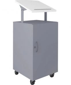 Lorell Podium, w/Locking Storage, 18"x18"x49-5/16", Silver/White