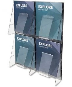Deflecto Magazine Wall Rack, 4 Pocket, 18-1/4"x2-7/8"x23-1/2", Clear