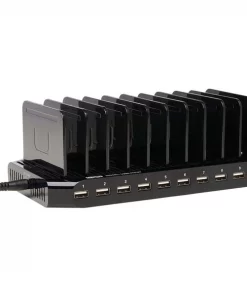 Tripp Lite USB Charging Station, 10-Port, 9-2/5"Wx5-3/10"Dx1"H, Black