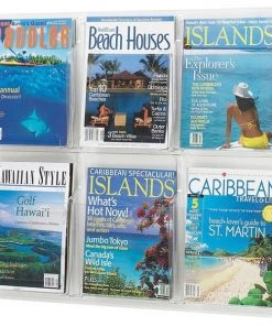 Safco Magazine Display Rack, 6-Pocket, 30"x2"x24-1/2", Clear