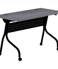 Rectangle Lorell Charcoal Flip Top Training Table, 23.6 X 48 X 29.5, Melamine Top, Charcoal