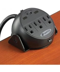 Safco Training Table Power Module, 8" Cord, USB, Steel Clamp, BK