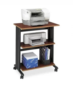 Safco Printer Stand, Mobile, 3-Level, 29-1/2"x20"x35", Black/Cherry