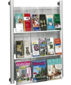 Safco Magazine Rack, Wall Mount, 9 Pocket, 31-3/4"x5"x41", Silver