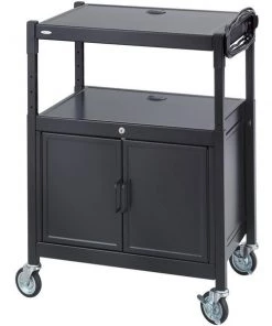 Safco Av Cart w/Cabinet, Adjust., 26-3/4"x20-1/2"x26-42", Steel/Black