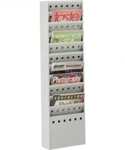 Safco Magazine Rack, 11 Pockets, Steel, 10"x4"x36-1/4", Gray