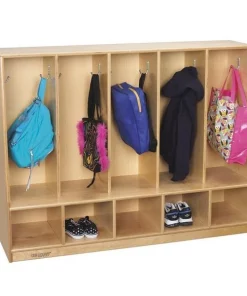 Childcraft Toddler Bench Coat Locker, 5 Sections, 53-3/4 x 13-3/4 x 36 Inches