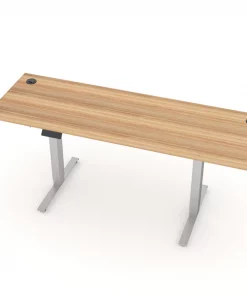 Quantum Sit-Stand Desk Series 2'x6' Sit-Stand Adjustable Electric Desk with two wire gromet holes in Maple, mfgd Board Work Top