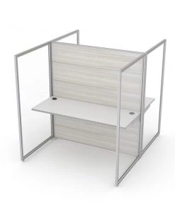 Sapslim Cubicle Collection 3'x5' 2-Person Call Center Cubicle Workstation w/ white work top, 65H panels in Sea Salt