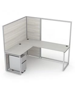 Sapslim Cubicle Collection 6'x5' 1-Person L-Shaped Office Cubicle Workstation w/ filling cabinet, 65H panels in Sea Salt