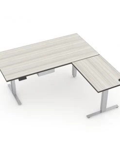 Quantum Sit-Stand Desk Series 6'x6' L-Shaped Adjustable Electric Sit-Stand Desk with lock box in Sea Salt, mfgd w/Board Work Top
