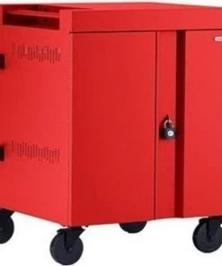 Bretford Charging Cart Ac For Up To 32 Devices W/Back Panel, 1.4 W Slots, Red