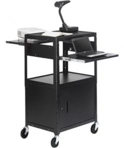 Bretford Adjustable Av Cabinet Cart w/ Two Slide Out Accessory Shelves. Black