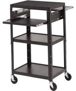 Bretford Adjustable Av Cart w/ Two Slide Out Accessory Shelves 5In Wheels.