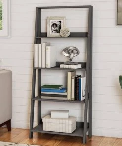 Hastings Home Freestanding Ladder Bookcase, Gray