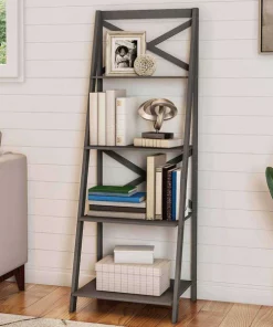 Hastings Home Ladder Bookcase X Back Frame, Gray