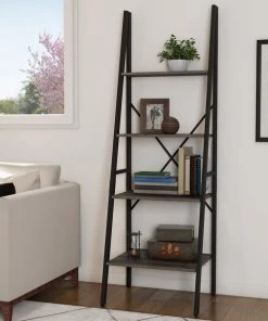 Hastings Home Ladder-Style 4-Tiered Bookcase, Gray