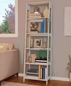 Hastings Home Freestanding Ladder Bookcase, White