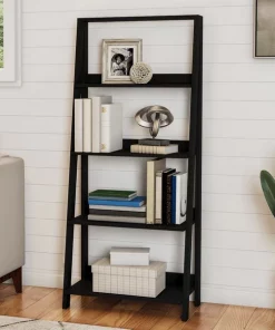 Hastings Home Freestanding Ladder Bookcase, Black