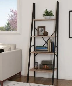 Hastings Home 4-Tier Ladder-Style Bookcase, Gray