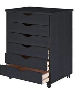 Adeptus Usa Adeptus Solid Wood 76168 11 x 17 in. 6 Drawer Wide Roll Cart Black