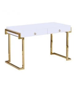 Best Master Furniture BA213 Gold Computer Desk Kendrick White Lacquered With Gold Plated Computer Desk