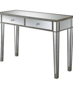 Highboy Gold Coast Mirrored Desk Vanity in Weathered White; Mirror