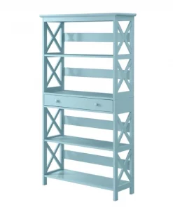 Convenience Concepts 203051SF Oxford 5 Tier Bookcase with Drawer; Sea Foam - 59.75 x 11.75 x 31.5 in.