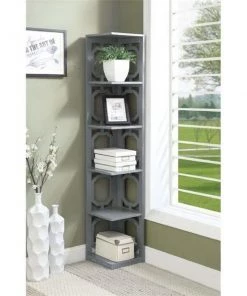 Convenience Concepts 203280GY Omega 5 Tier Corner Bookcase - Gray