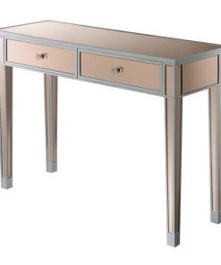 Convenience Concepts 413372CPKSS Gold Coast Mirrored Desk; Silver & Rose