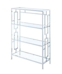 Convenience Concepts 135044GLCRO Town Square Chrome 4 Tier Bookcase; Clear Glass