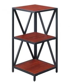 Convenience Concepts 161823CHBL Tucson Metal 3 Tier Corner Bookcase; Cherry & Black