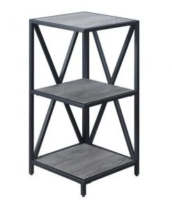 Convenience Concepts 161823WGYBL Tucson Metal 3 Tier Corner Bookcase; Weathered Gray & Black