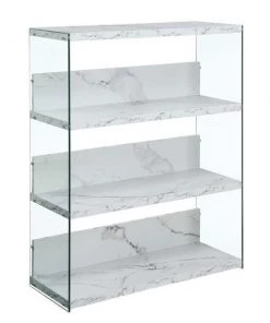 Convenience Concepts 131548WM SoHo 4 Tier Wide Bookcase; White Faux Marble
