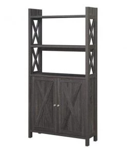 Convenience Concepts 121050WGY Oxford Bookcase with Cabinet - Weathered Gray; Wood - 33.75 x 11.5 x 69 in.