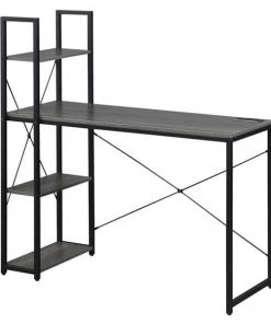 Convenience Concepts 131523CGYBLEL 44 x 17.5 x 46.75 in. Designs2Go Office Workstation with Charging Station & Shelves; Charcoal Gray