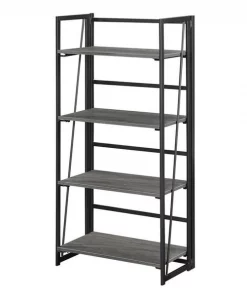 Convenience Concepts 151040CGYBL Extra Folding 4 Tier Bookshelf; Espresso & Grey