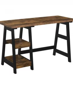Convenience Concepts 090107BDWBL Designs2Go Trestle Desk with Shelves; Barnwood and Black