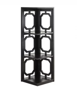 Chesterfield Leather 3 Tier Corner Bookcase; Black - 12 x 12 x 38.5 in.