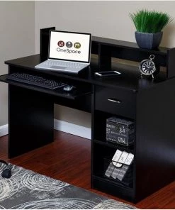Comfort Line Products Comfort Products 50-LD0105 Essential Computer Desk Hutch with Pull-Out Keyboard - Black