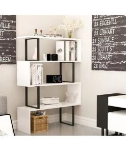 Decorotika ADR50BCB07 36 x 12 x 50 in. Adriana 4-Shelf Geometric Bookcase - White & Black