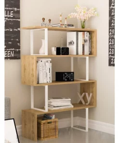 Decorotika ADR50BCB02 36 x 12 x 50 in. Adriana 4-Shelf Geometric Bookcase - White & Oak
