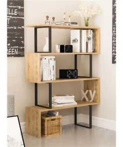 Decorotika ADR50BCB01 36 x 12 x 50 in. Adriana 4-Shelf Geometric Bookcase - Black & Oak