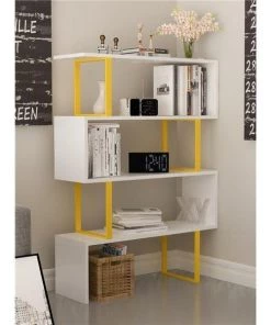 Decorotika ADR50BCB05 36 x 12 x 50 in. Adriana 4-Shelf Geometric Bookcase - Yellow & White